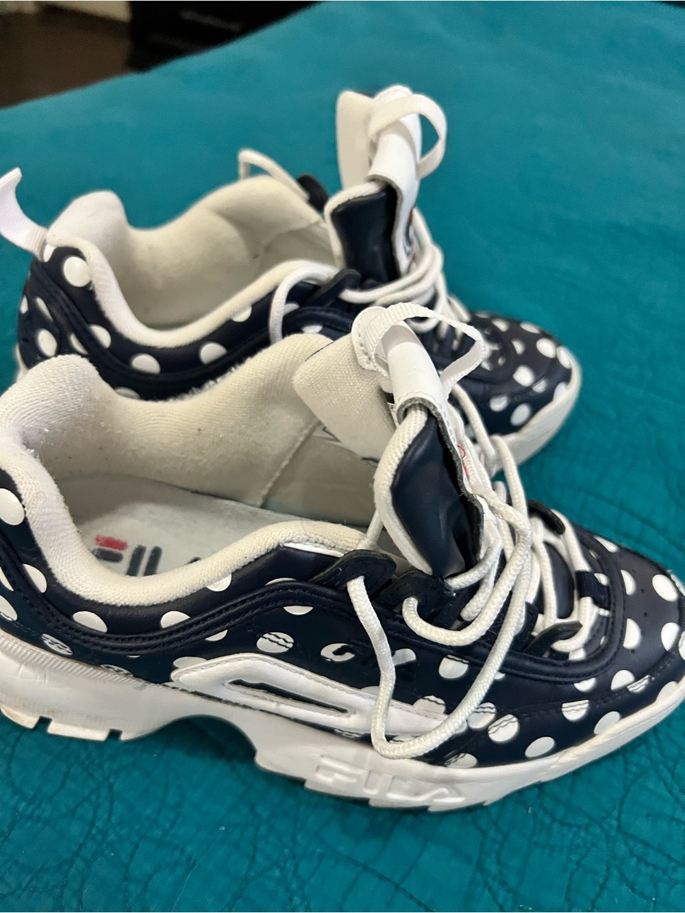 FILA  Navy Sneakers with White Polka Dots size 8.5 - Picture 3 of 11